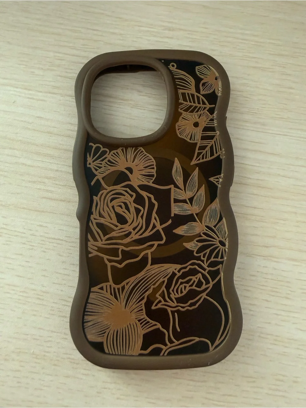 ❤️ iPhone 16 Pro Brown Rose Floral Wavy Case